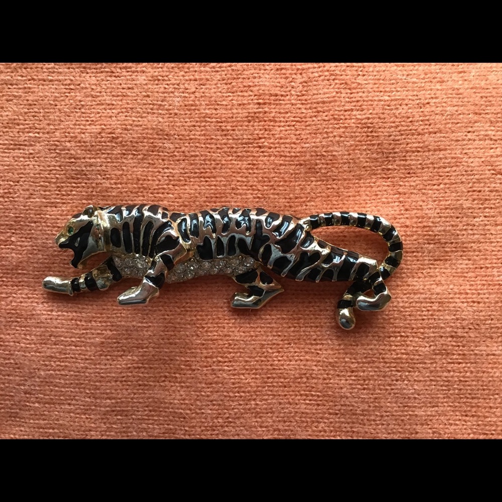 Leopard Pin with Rhinestones and Faux Emerald Eye
